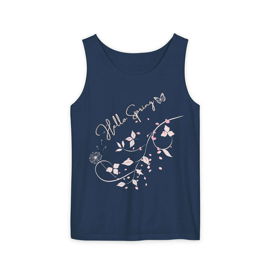 Tank Top - Hello Spring Floral and Butterfly Tank Top Printify True Navy S