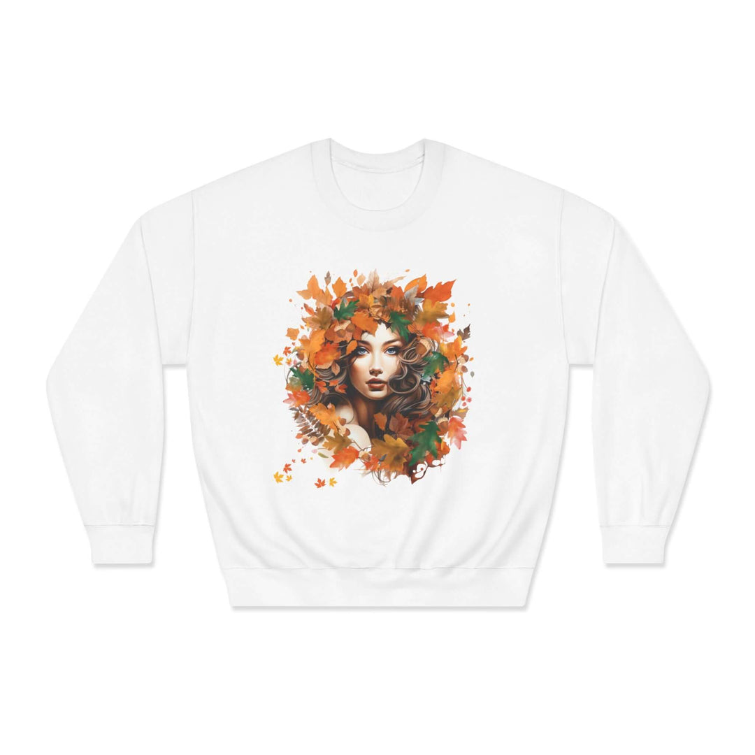 Whimsical Fall Dreams: Romantic Leaves Sweatshirt Sweatshirt Printify White S