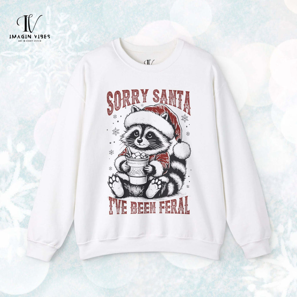 Christmas Coffee Lover Sweatshirt - Sorry Santa I've Been Feral Sweatshirt Printify S White
