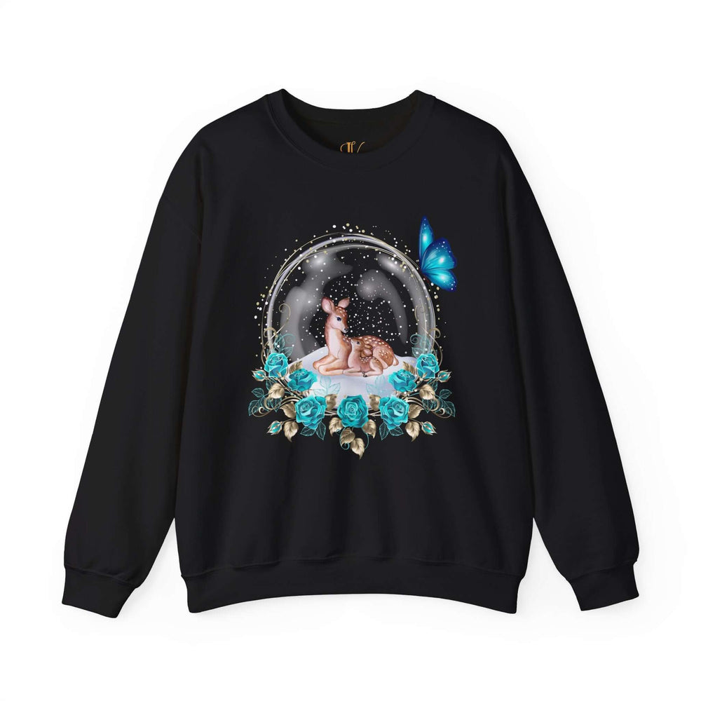 Winter Deer Snow Globe Crewneck Sweatshirt Sweatshirt Printify L Black