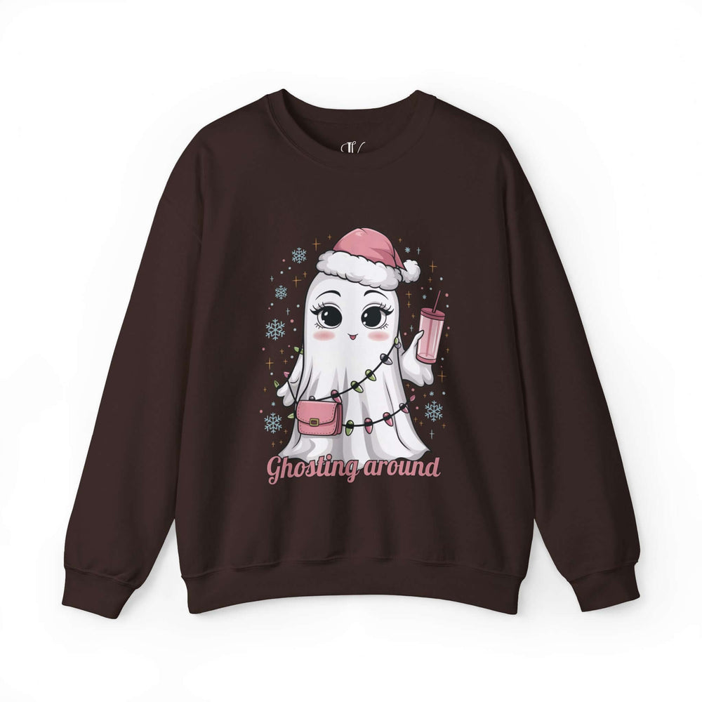 Kawaii Ghost: Ghosting Around Sweatshirt Sweatshirt Printify S Dark Chocolate