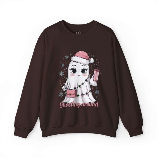 Kawaii Ghost: Ghosting Around Sweatshirt Sweatshirt Printify S Dark Chocolate