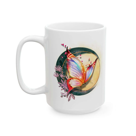 Ceramic Mug - Nature-Inspired Butterfly and Flowers Mug Printify 15oz