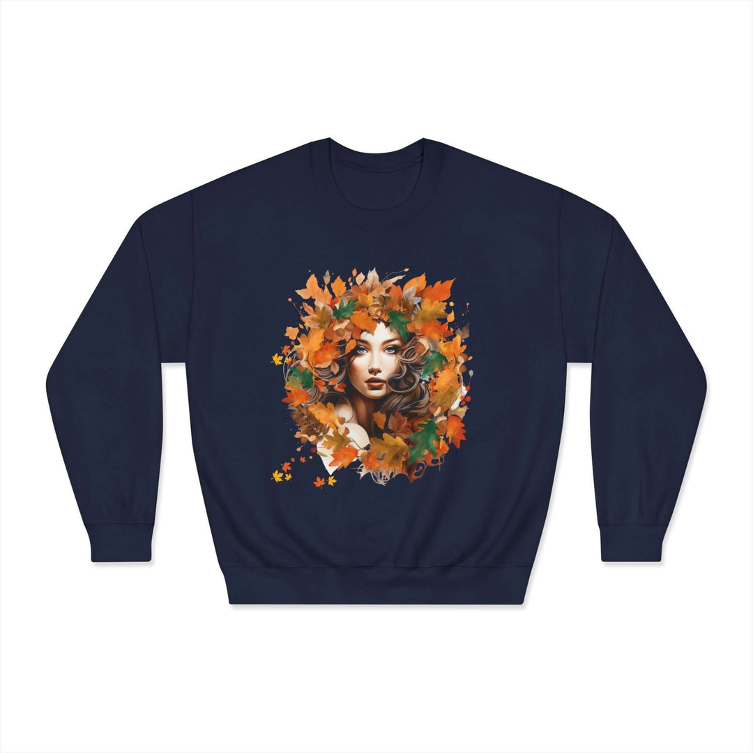 Whimsical Fall Dreams: Romantic Leaves Sweatshirt Sweatshirt Printify Navy S