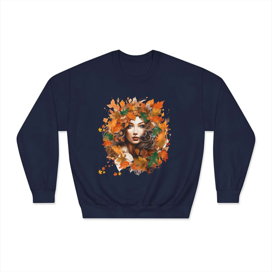 Whimsical Fall Dreams: Romantic Leaves Sweatshirt Sweatshirt Printify Navy S