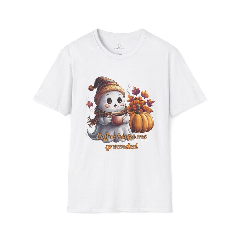 Ghostly Brew: Coffee Keeps Me Grounded T-Shirt T-Shirt Printify White XS