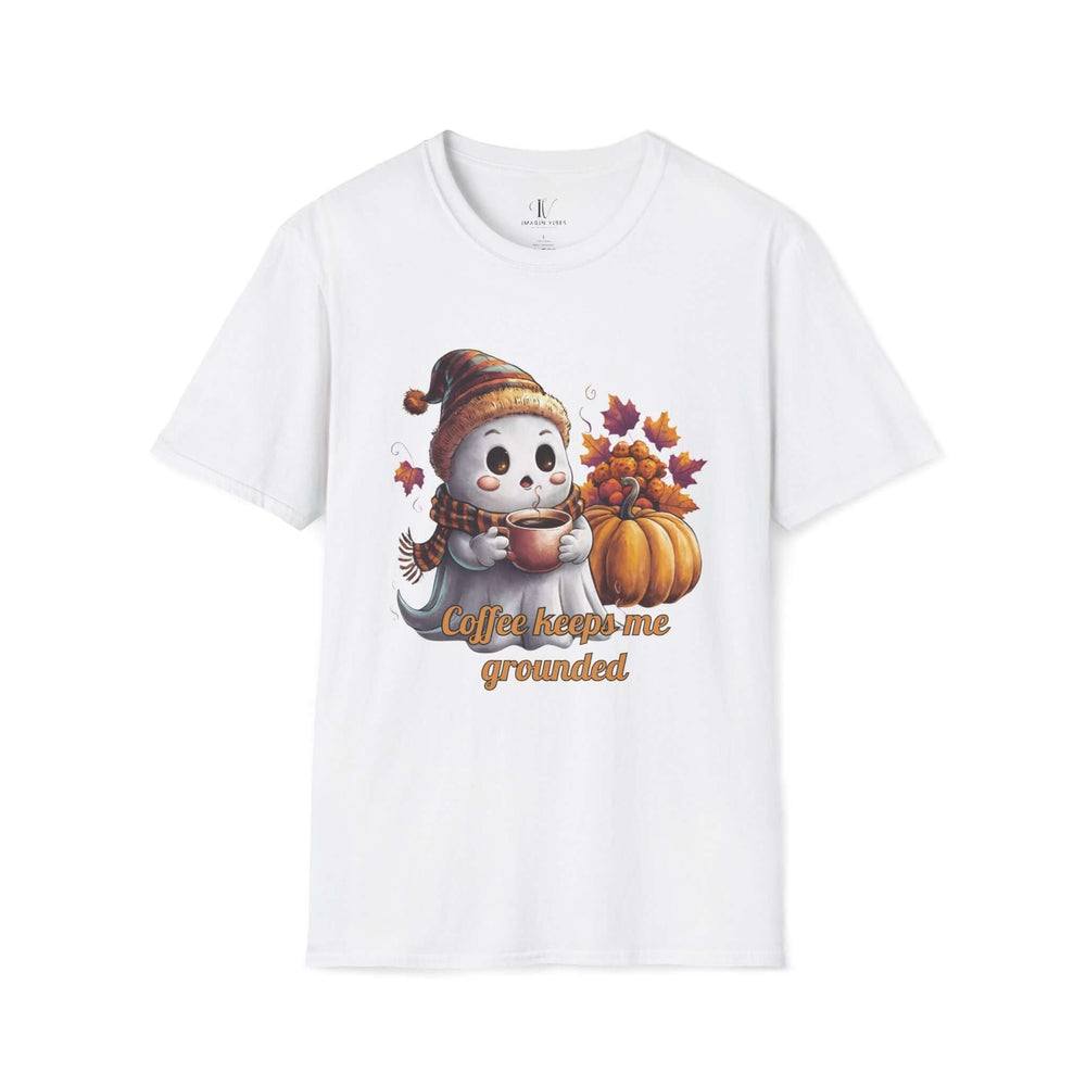 Ghostly Brew: Coffee Keeps Me Grounded T-Shirt T-Shirt Printify White XS