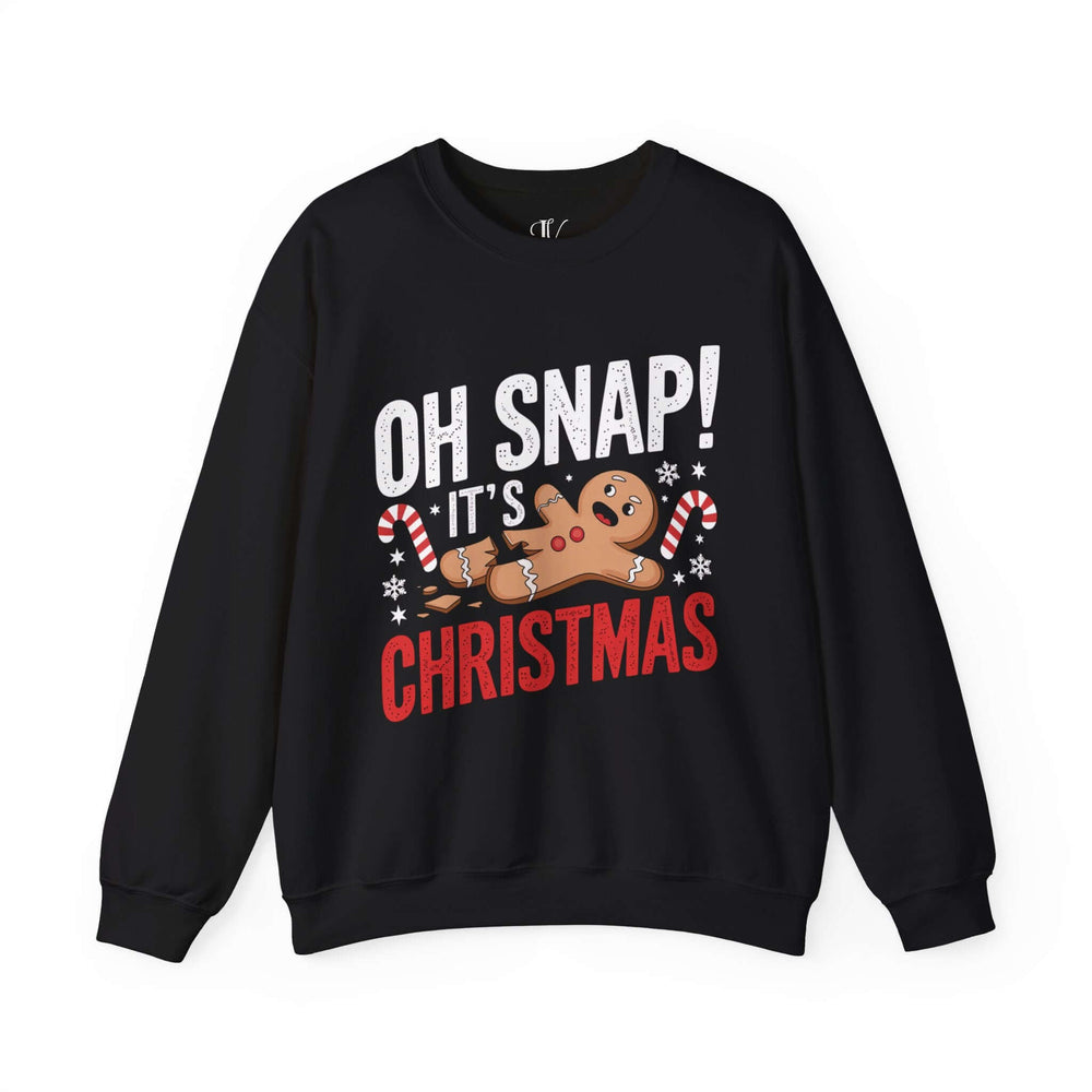 Gingerbread Man Crewneck Sweatshirt - Oh Snap It's Christmas Sweatshirt Printify S Black