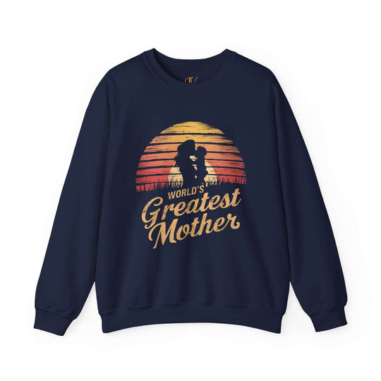 Mother & Child Sunset Silhouette Sweatshirt - World's Greatest Mother Sweatshirt Printify S Navy