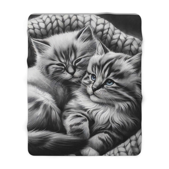 Sherpa Fleece Blanket Cozy Kitten Monochromatic Throw Home Decor Printify 60" × 80"