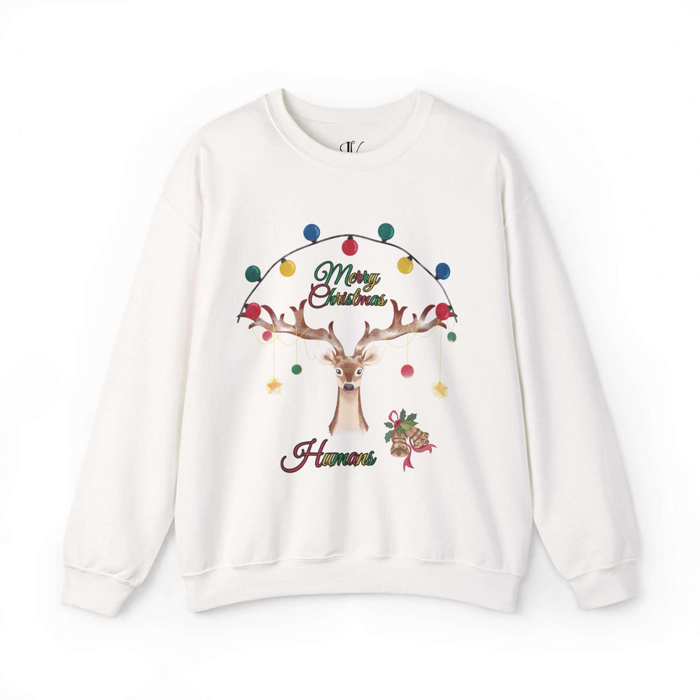 Merry Christmas Reindeer Sweatshirt Sweatshirt Printify S White