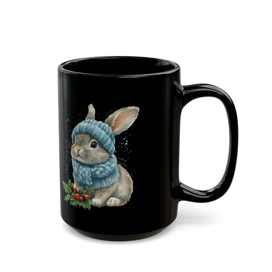 Cute Winter Watercolor Bunny Black Mug Mug Printify