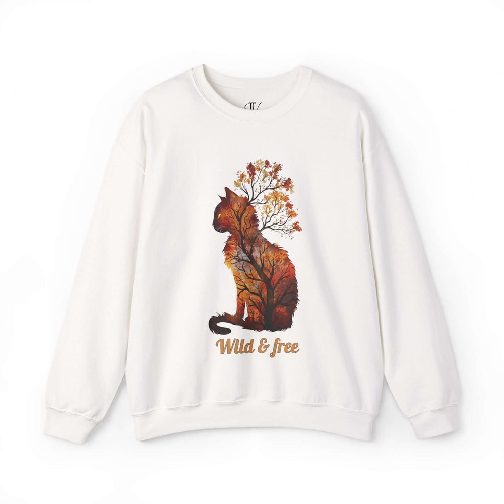 Autumn Forest Cat Sweatshirt - Wild & Free Nature Animal Scene Sweatshirt Printify S White