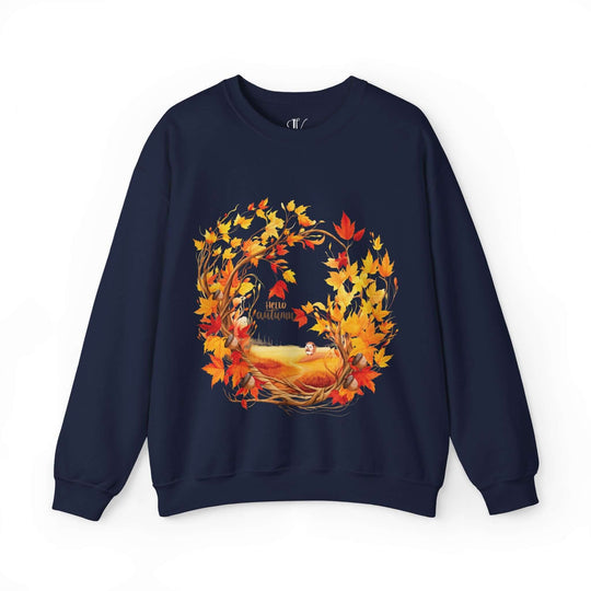 Hello Autumn Crewneck Sweatshirt Sweatshirt Printify M Navy