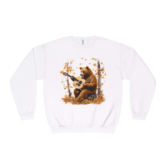 Bear Guitar Sweatshirt - Autumn Nature Theme Sweatshirt Printify White M