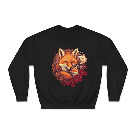 Foxes Nature-Inspired Crewneck Sweatshirt Sweatshirt Printify Black S