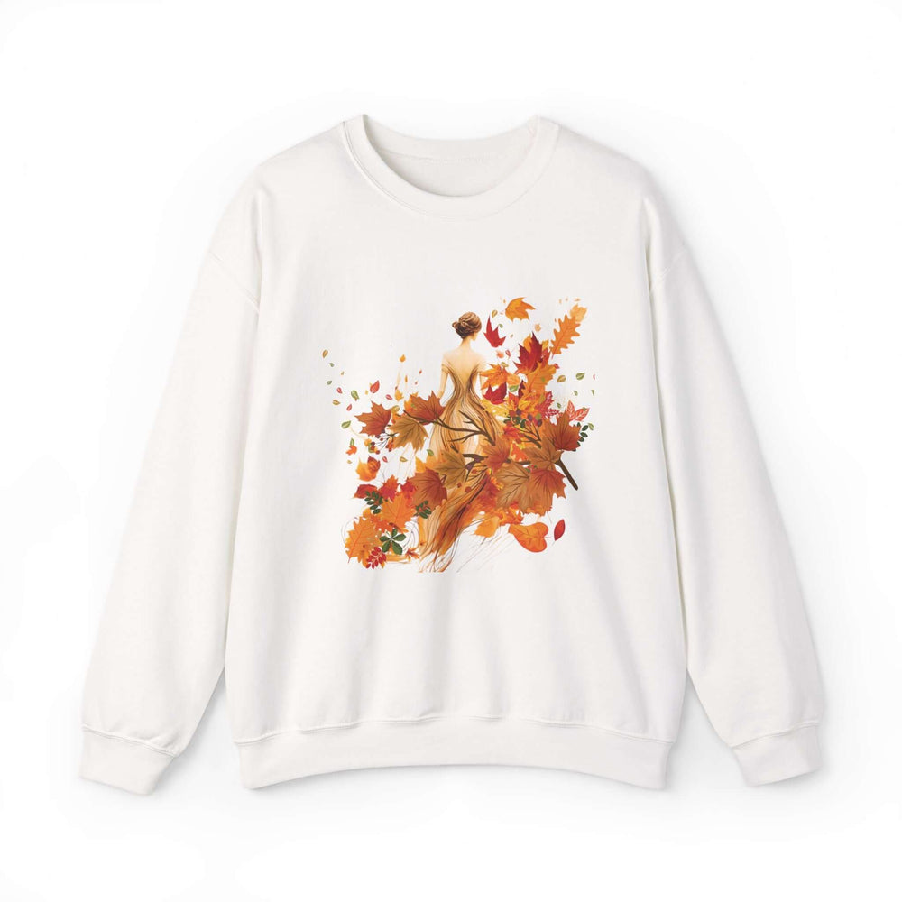 Autumn Woman Crewneck Sweatshirt Sweatshirt Printify S White