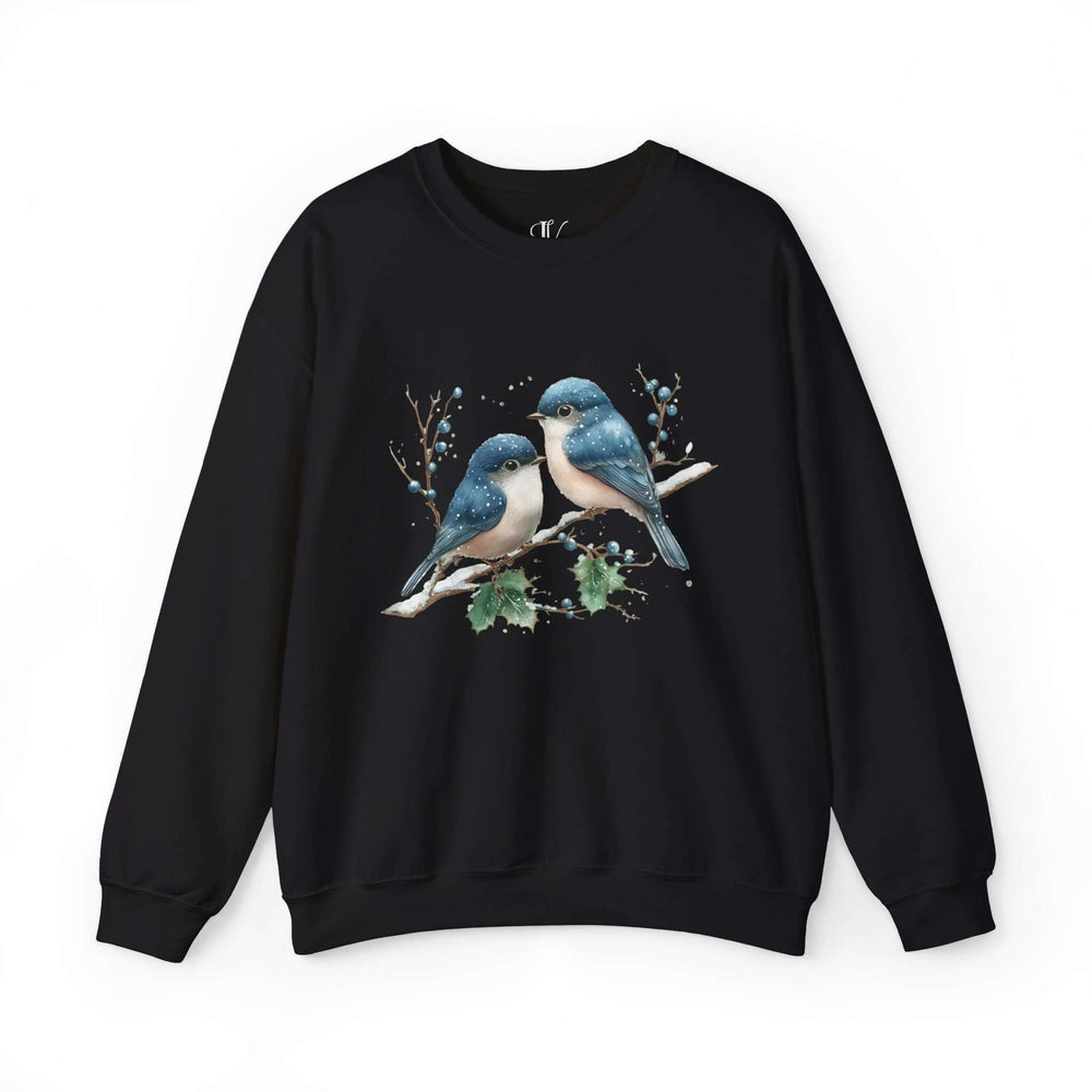 Winter Blue Jay Birds Sweatshirt Sweatshirt Printify S Black