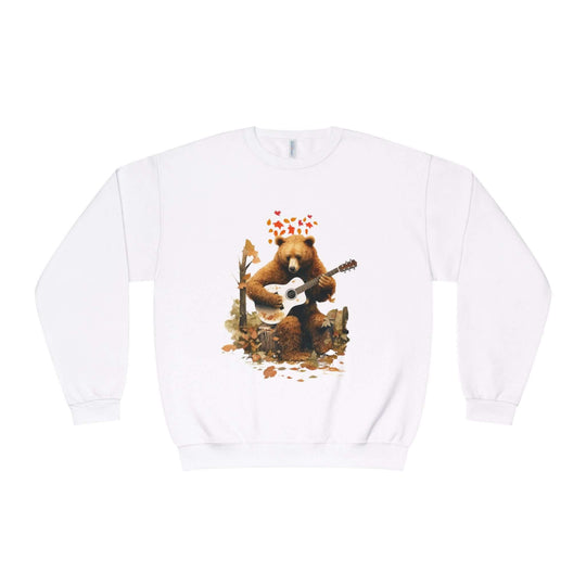 Bear Playing Guitar Sweatshirt Sweatshirt Printify White S