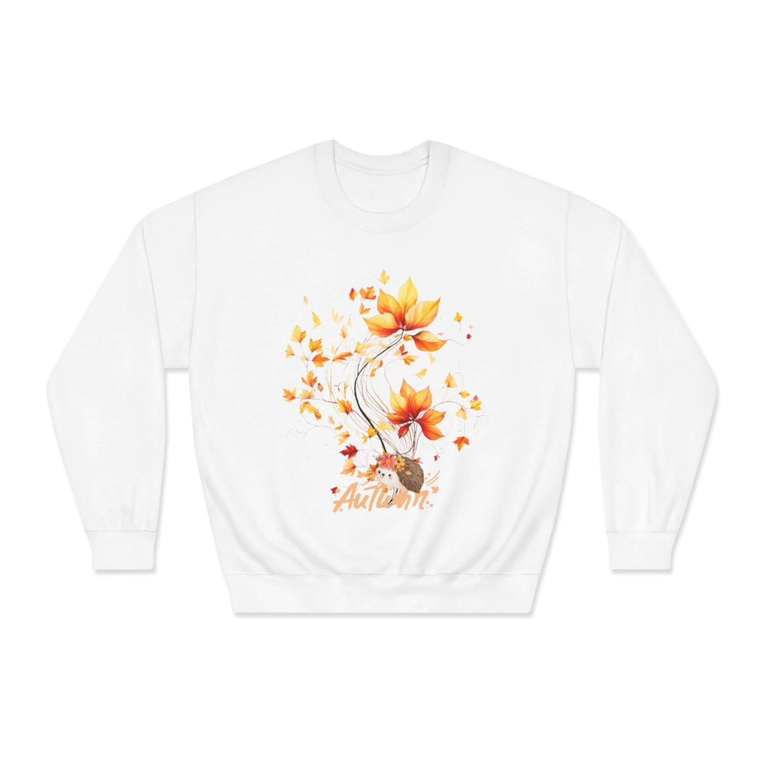 Hedgehog Autumn Vibes: Cozy Fall Pullover Sweatshirt Printify White S
