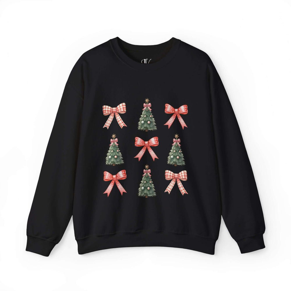 Coquette Bow Christmas Tree Sweatshirt Sweatshirt Printify S Black