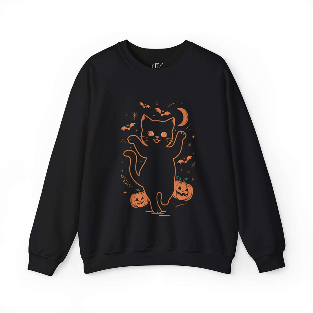 Spooky Cat & Pumpkins Halloween Sweatshirt Sweatshirt Printify S Black