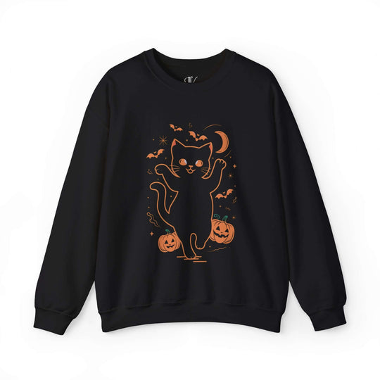 Spooky Cat & Pumpkins Halloween Sweatshirt Sweatshirt Printify S Black