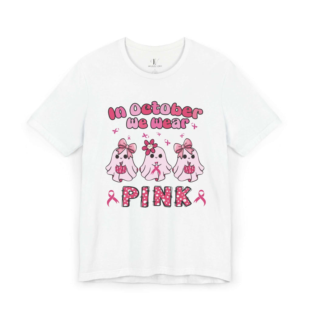 Ghosts Breast Cancer Support "In October We Wear Pink" T-Shirt T-Shirt Printify White XS