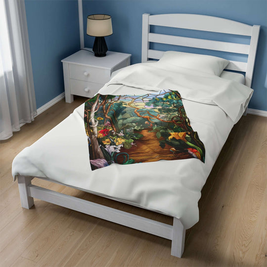 Plush Blanket - Vibrant Stained Glass Garden Scene All Over Prints Printify