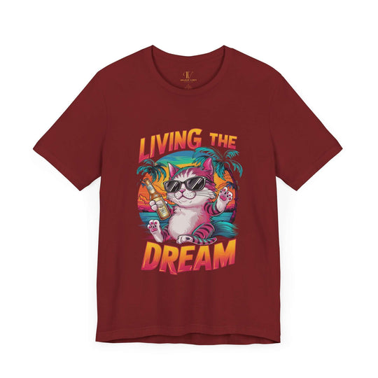 Cat T-Shirt Living the Dream Retro T-Shirt Printify Cardinal XS