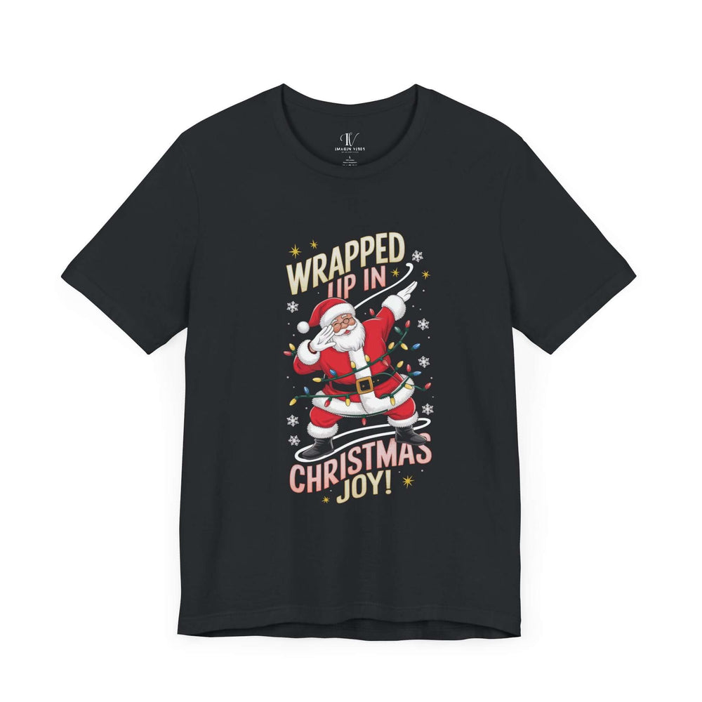 Santa Christmas Tee - Wrapped Up in Christmas Joy T-Shirt Printify Vintage Black XS