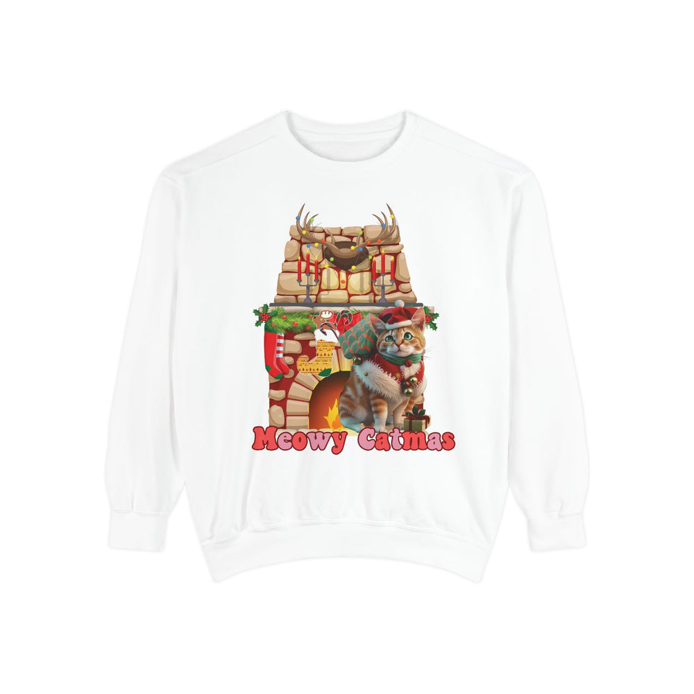 Christmas Cat Sweatshirt - Meowy Catmas Sweatshirt Printify White S