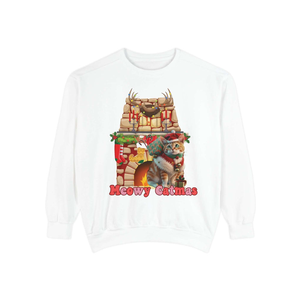Christmas Cat Sweatshirt - Meowy Catmas Sweatshirt Printify White S