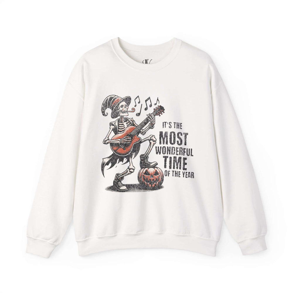 Halloween Skeleton Sweatshirt - Most Wonderful Time of the Year Sweatshirt Printify S White