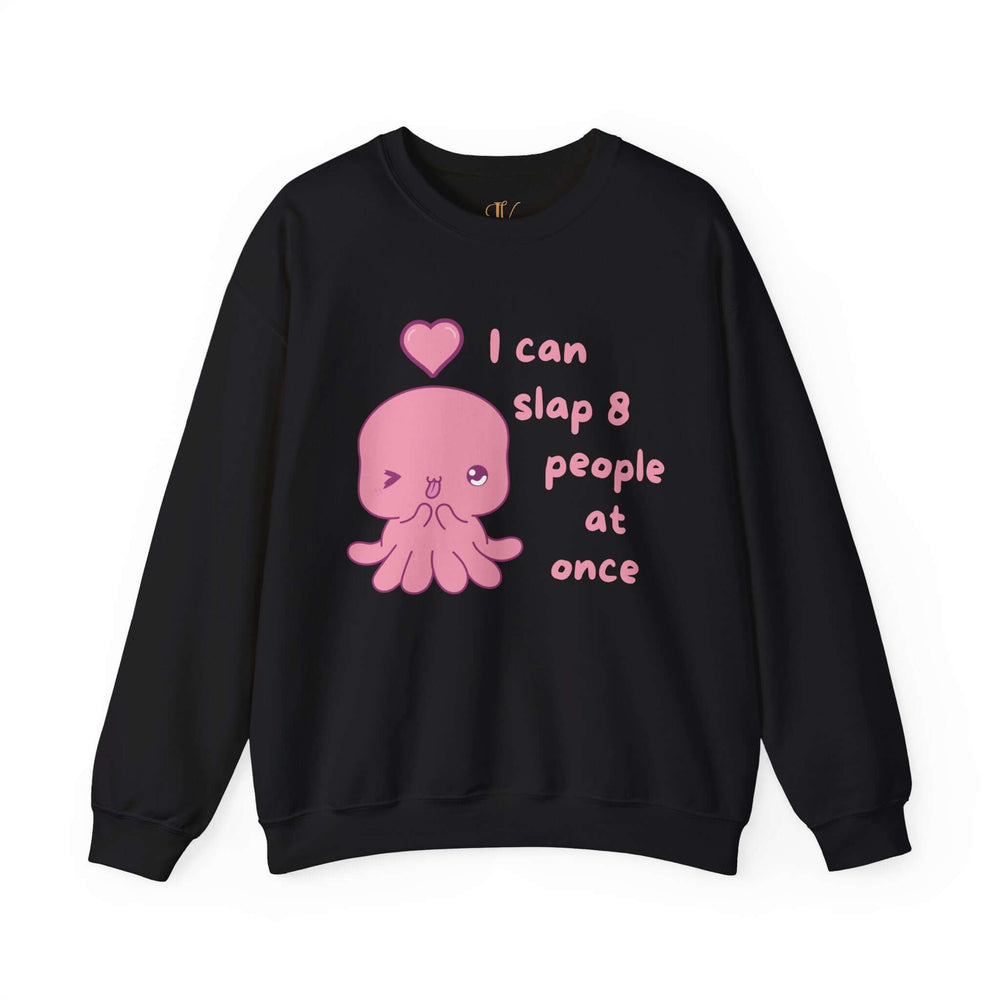 Funny Kawaii Octopus Sweatshirt - 'I Can Slap 8 People at Once' Sweatshirt Printify S Black