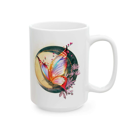 Ceramic Mug - Nature-Inspired Butterfly and Flowers Mug Printify