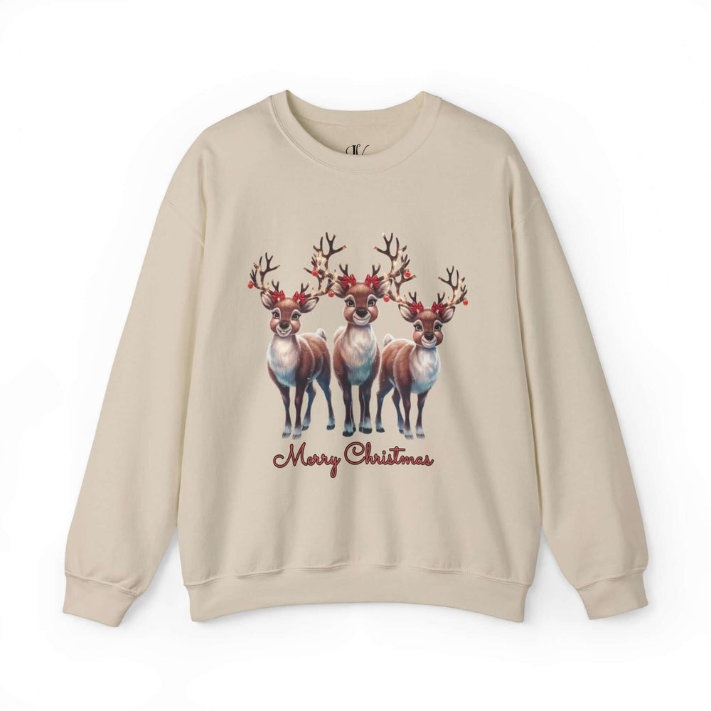 Cute Merry Christmas Reindeer Sweatshirt Sweatshirt Printify S Sand
