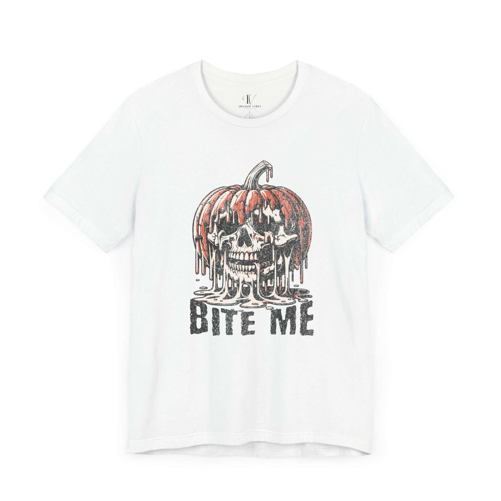 Halloween Tee - Bite Me Pumpkin Skull Tee T-Shirt Printify White XS