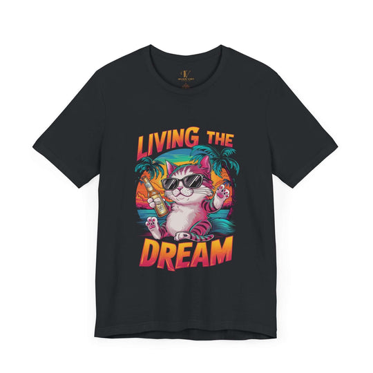 Cat T-Shirt Living the Dream Retro T-Shirt Printify Vintage Black XS