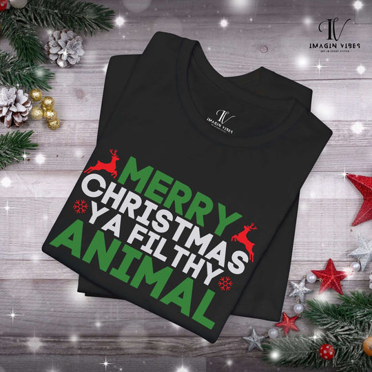 Christmas Tee Merry Christmas Ya Filthy Animal T-Shirt Printify