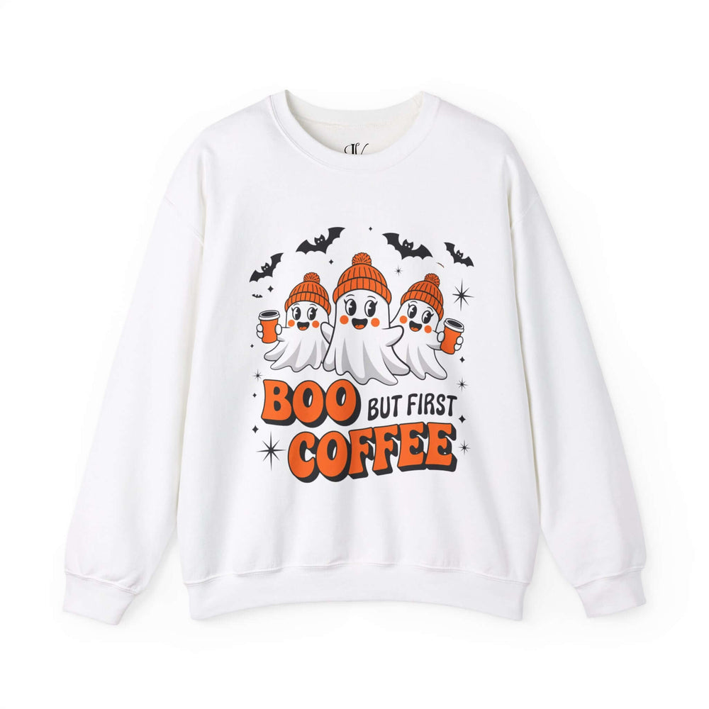 Cute Ghosts "Boo but First Coffee" Sweatshirt Sweatshirt Printify S White