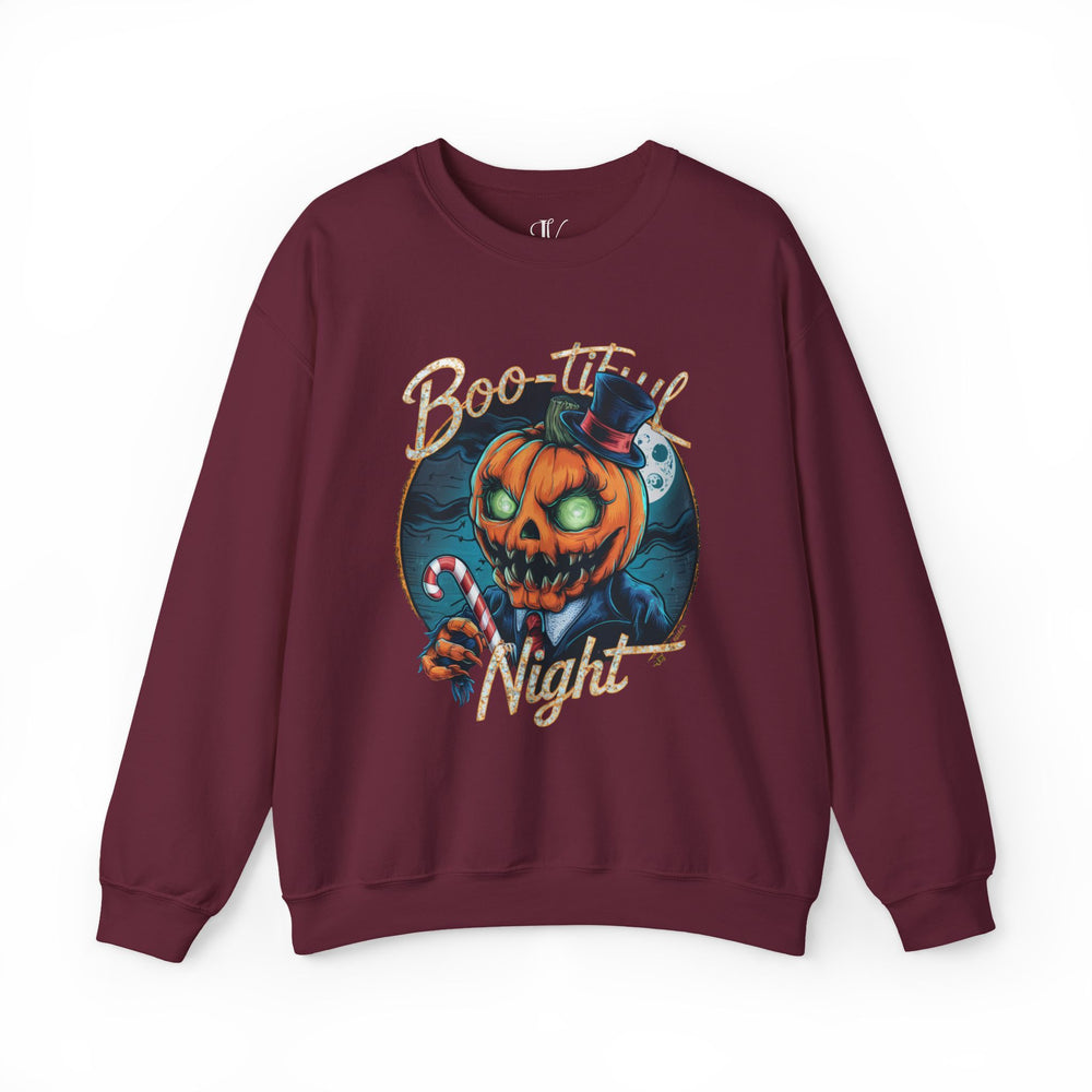 Boo-tiful Night: Pumpkin Creature Halloween Sweatshirt Sweatshirt Printify S Maroon
