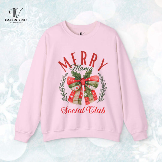 Christmas Merry Mama Sweatshirt Sweatshirt Printify S Light Pink