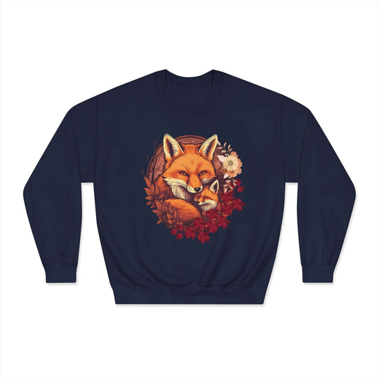 Foxes Nature-Inspired Crewneck Sweatshirt Sweatshirt Printify Navy S