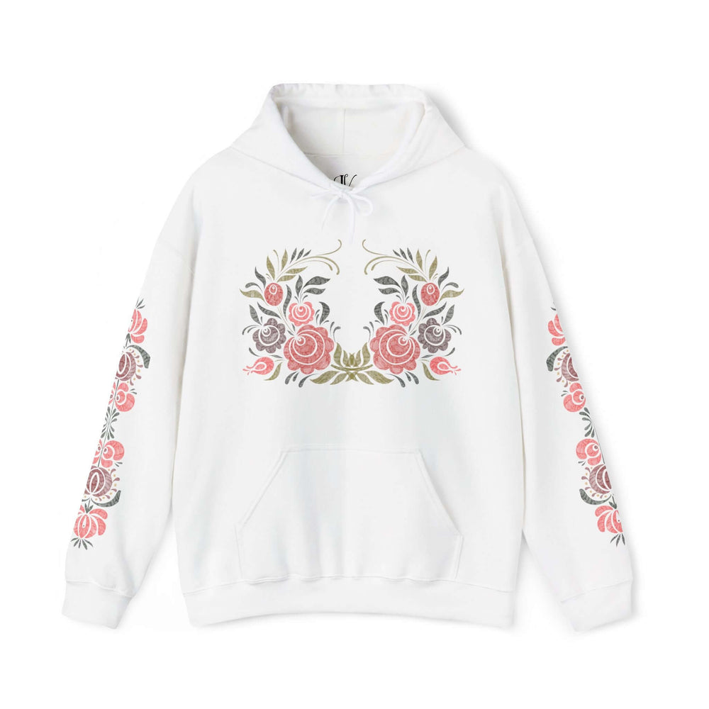 Folk Art Hoodie - Traditional Motifs and Bold Colors Hoodie Printify White S