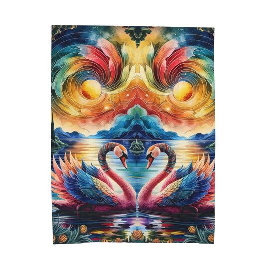 Plush Celestial Swans Blanket - Psychedelic All Over Prints Printify