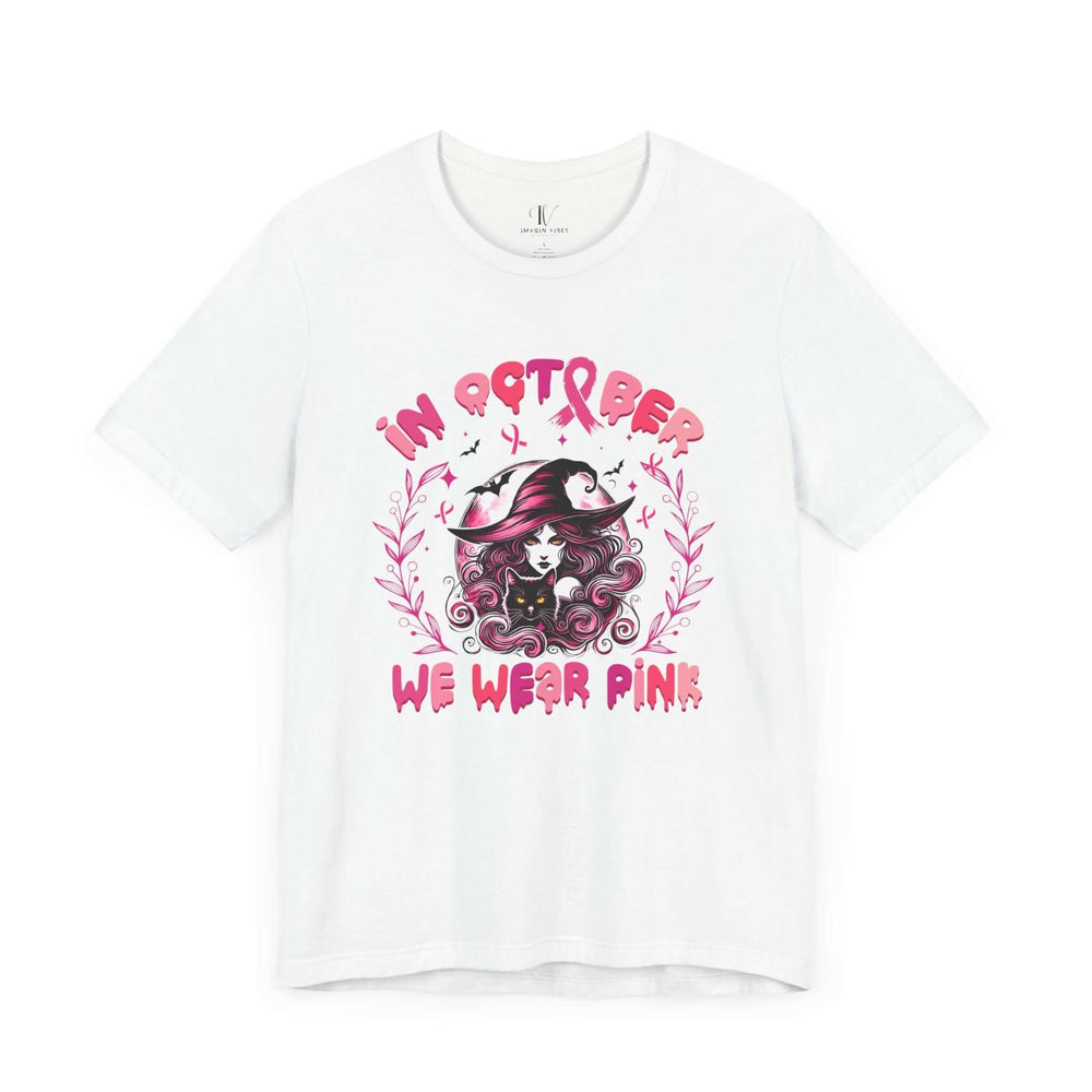 In October We Wear Pink Witch T-Shirt T-Shirt Printify White XS