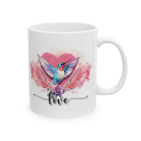 Ceramic Mug - Romantic Hummingbird Love and Flowers Mug Printify