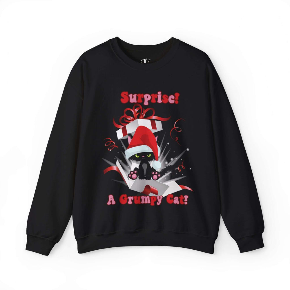 Grumpy Cat Christmas: Surprise Meowy Sweatshirt Sweatshirt Printify S Black