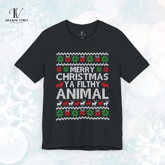 Vintage Christmas Tee - Merry Christmas Ya Filthy Animal T-Shirt Printify Vintage Black XS